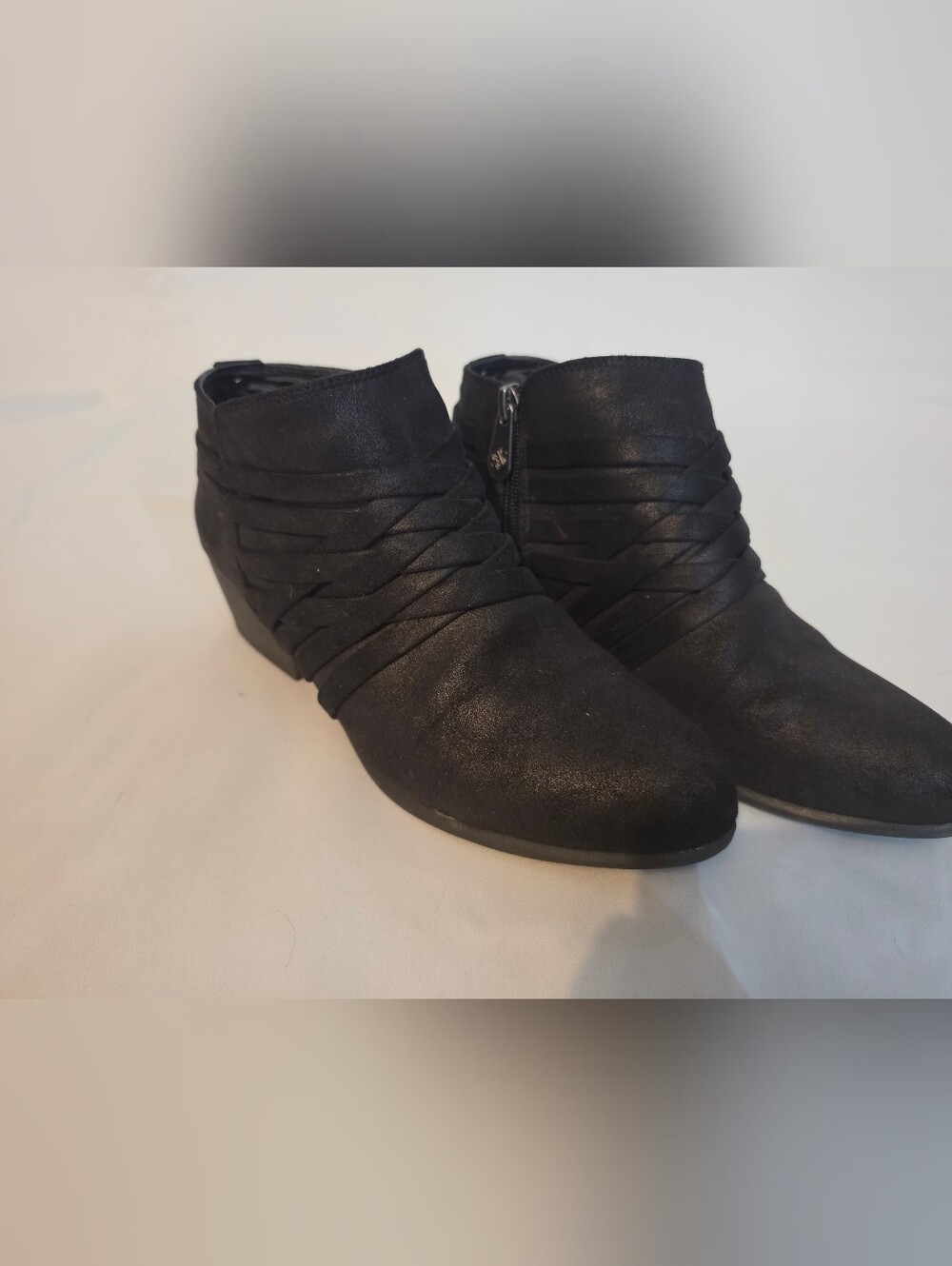 Daisy Fuentes Black Suede Ankle Booties with Stacked Heel